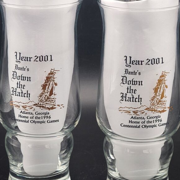 Dante's Down the Hatch 31st Year 2001 2 Drinking Cocktail Glass Set VTG 12 oz - Picture 3 of 8